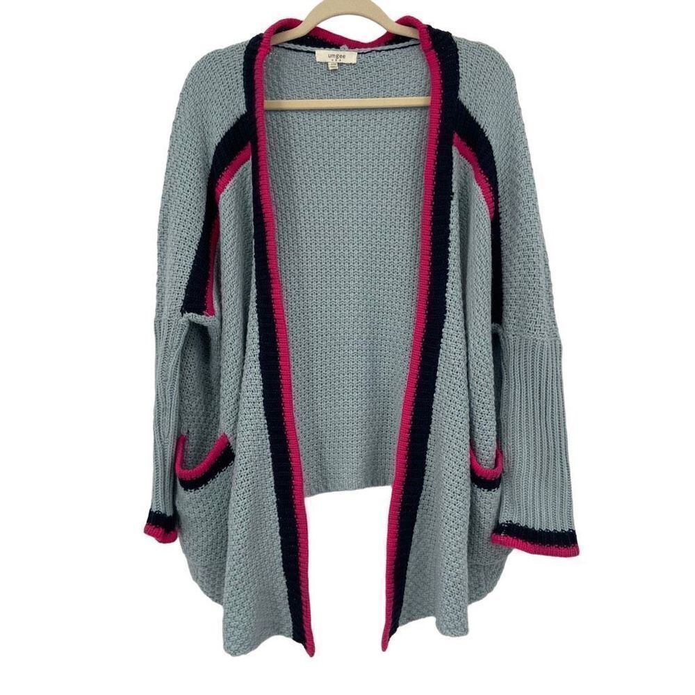 Umgee Oversized‎ Slouchy Open Front Cardigan Sweater Blue S/M